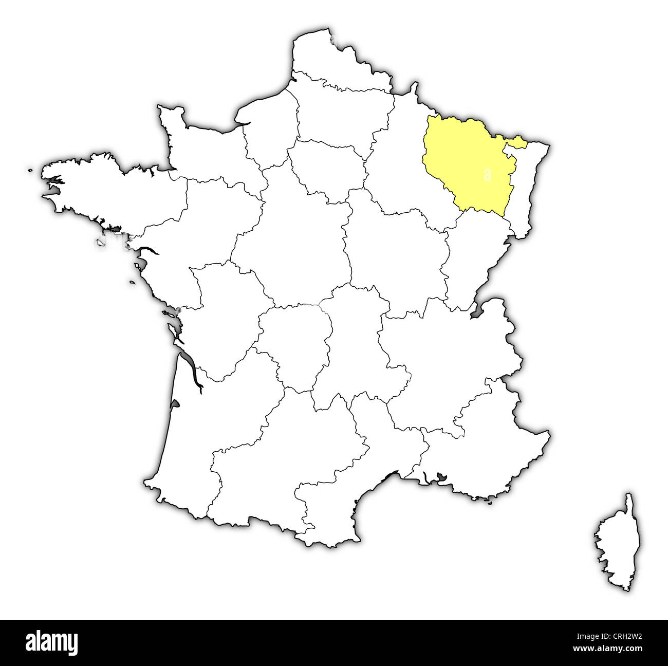 Mappa Politico della Francia con le diverse regioni dove Lorraine è evidenziata. Foto Stock