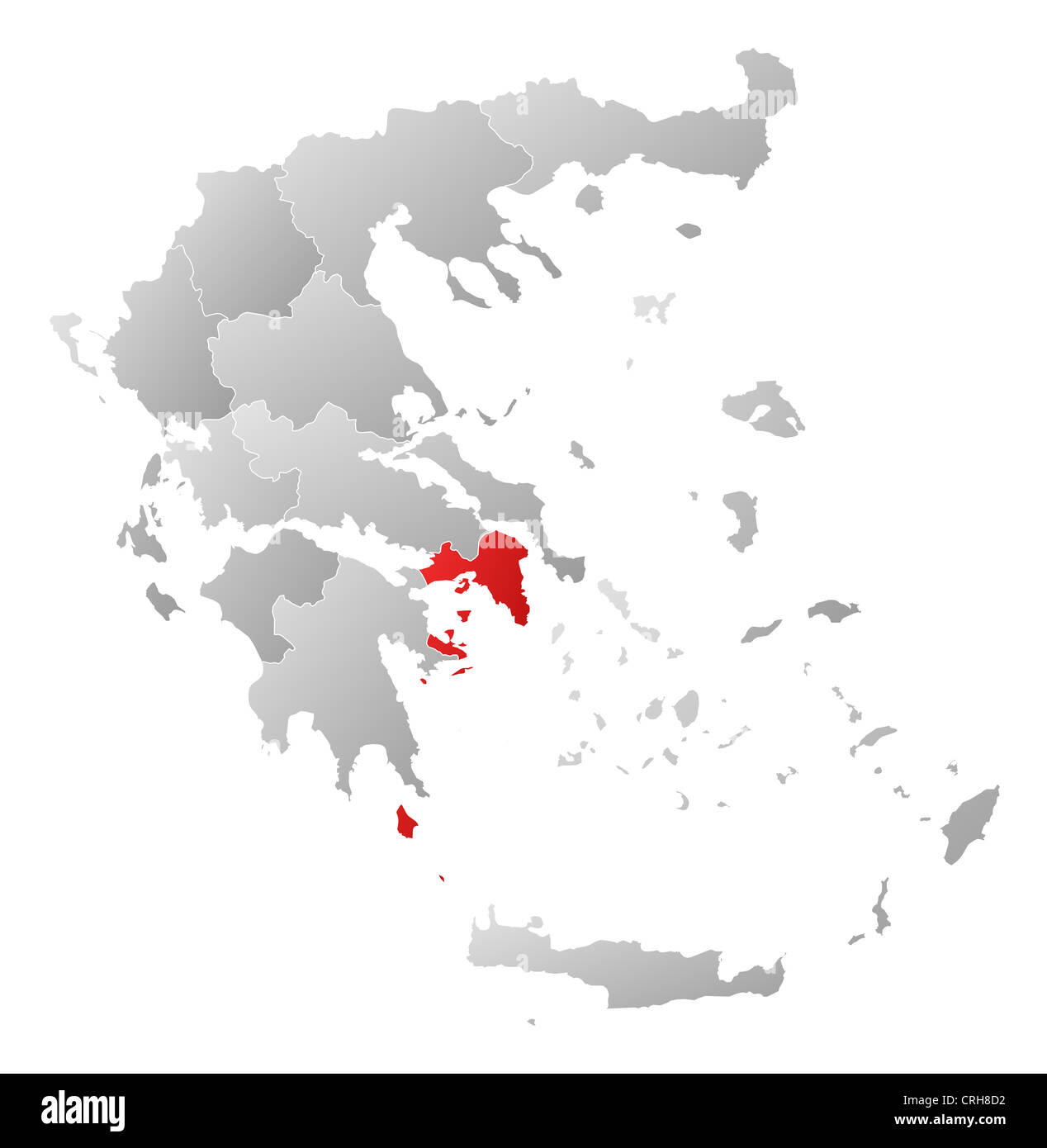 Mappa Politico della Grecia con i vari Stati in cui Attica è evidenziata. Foto Stock