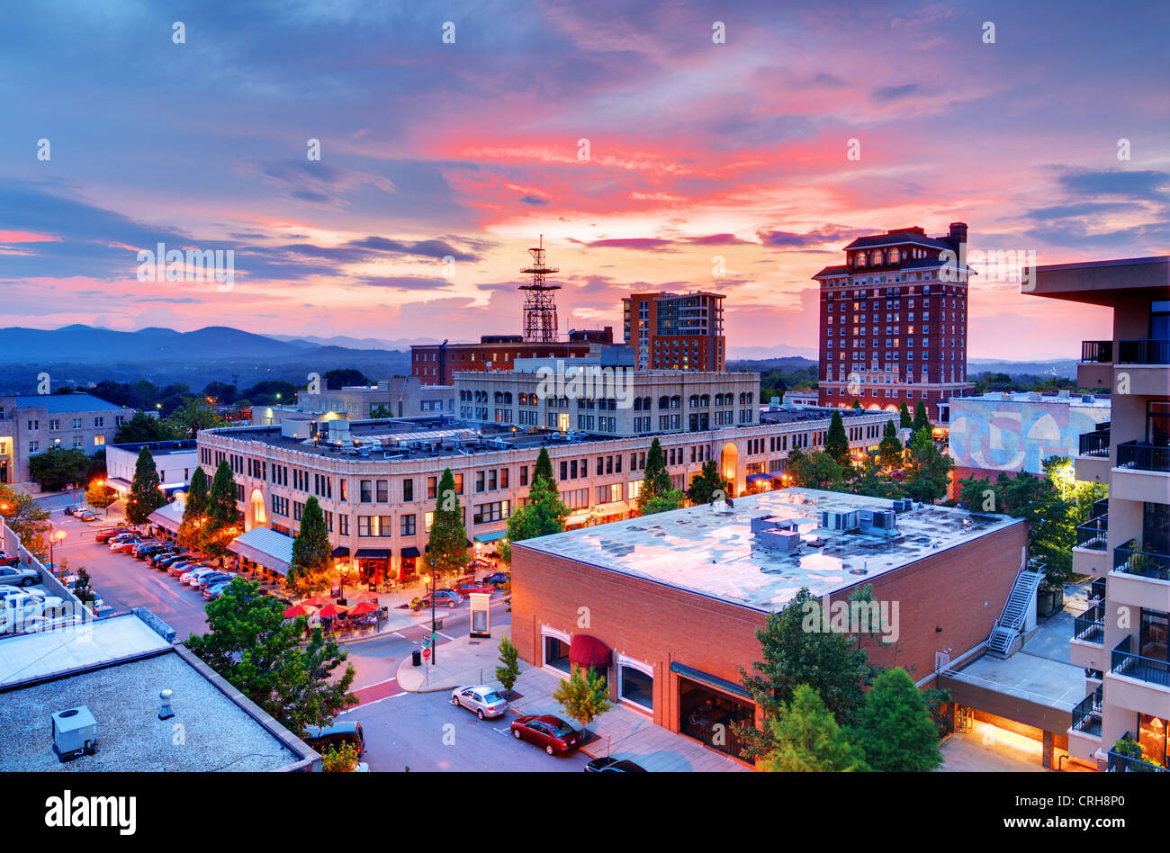Downtown Asheville, North Carolina a Grove Arcade Foto Stock