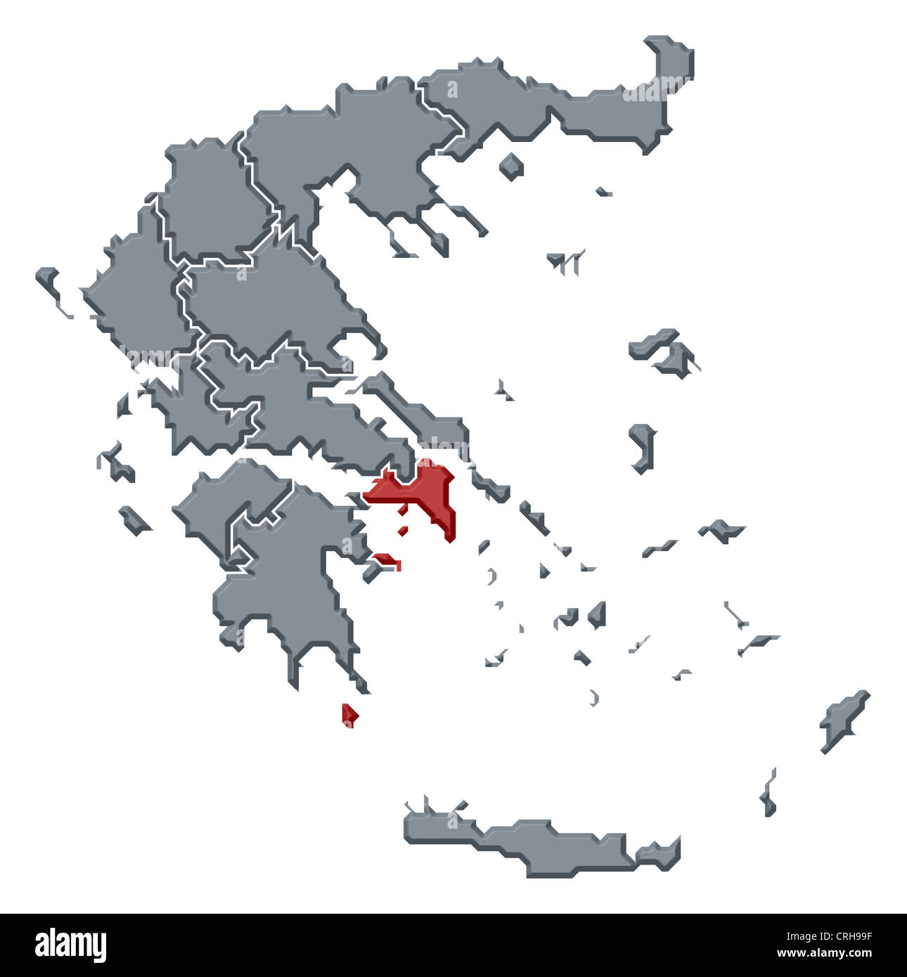 Mappa Politico della Grecia con i vari Stati in cui Attica è evidenziata. Foto Stock