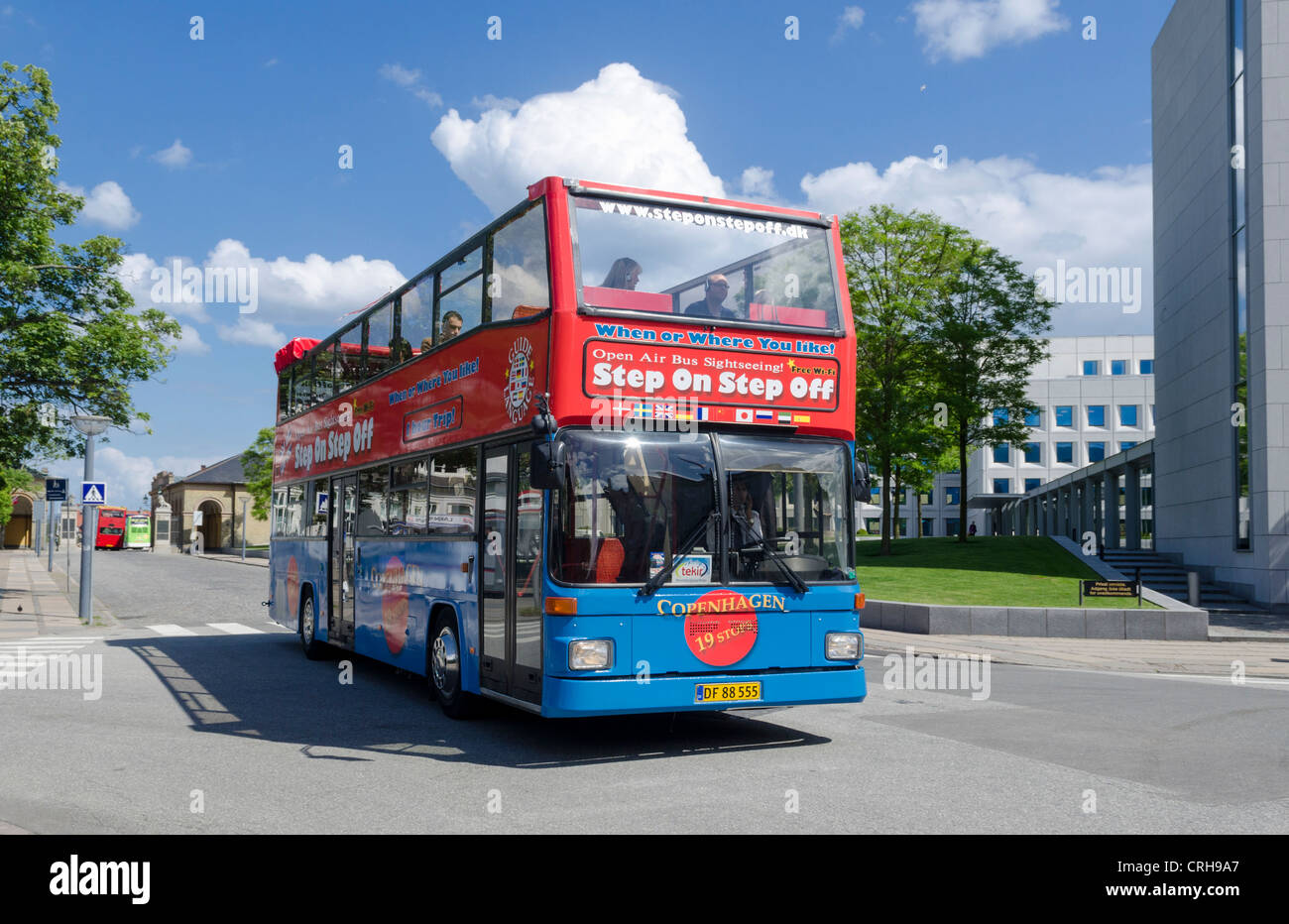 Fase sulla fase off tour bus in Copenhagen, Danimarca Foto Stock