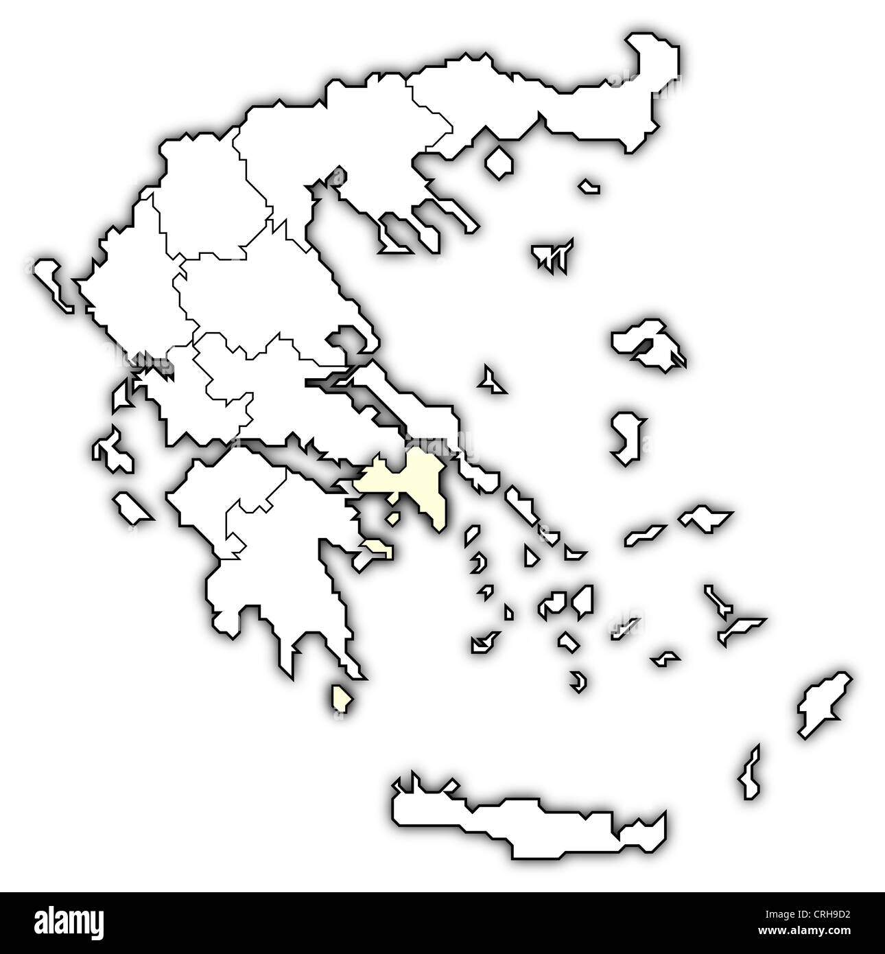 Mappa Politico della Grecia con i vari Stati in cui Attica è evidenziata. Foto Stock