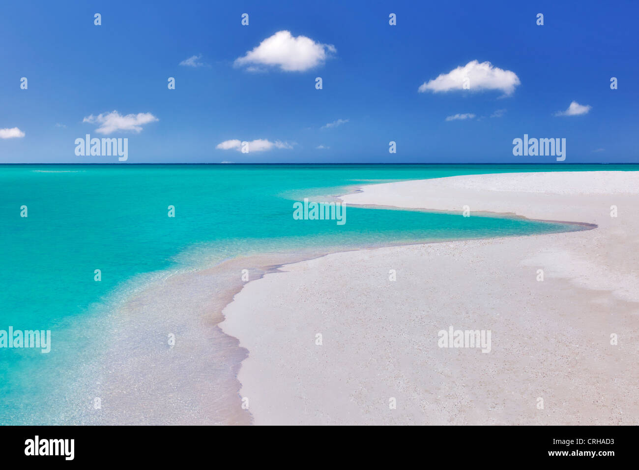 Litorale di Fort George Cay, un'isola disabitata. Isole Turks e Caicos. Foto Stock