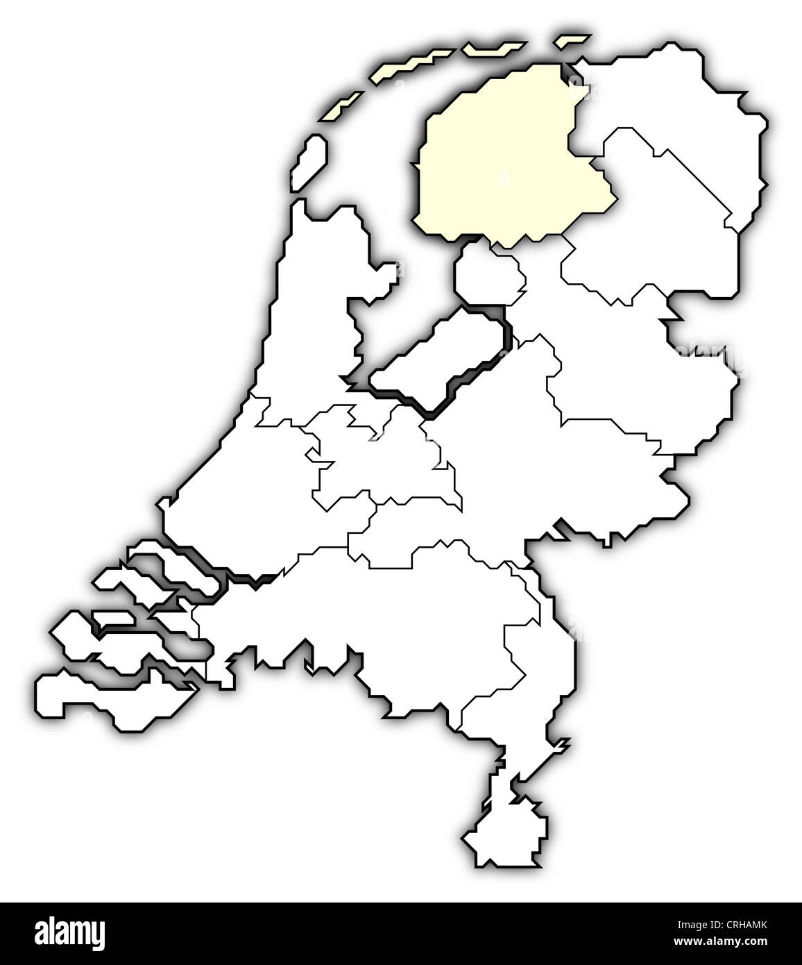 Mappa politico dei Paesi Bassi con i vari Stati in cui Frisia è evidenziata. Foto Stock