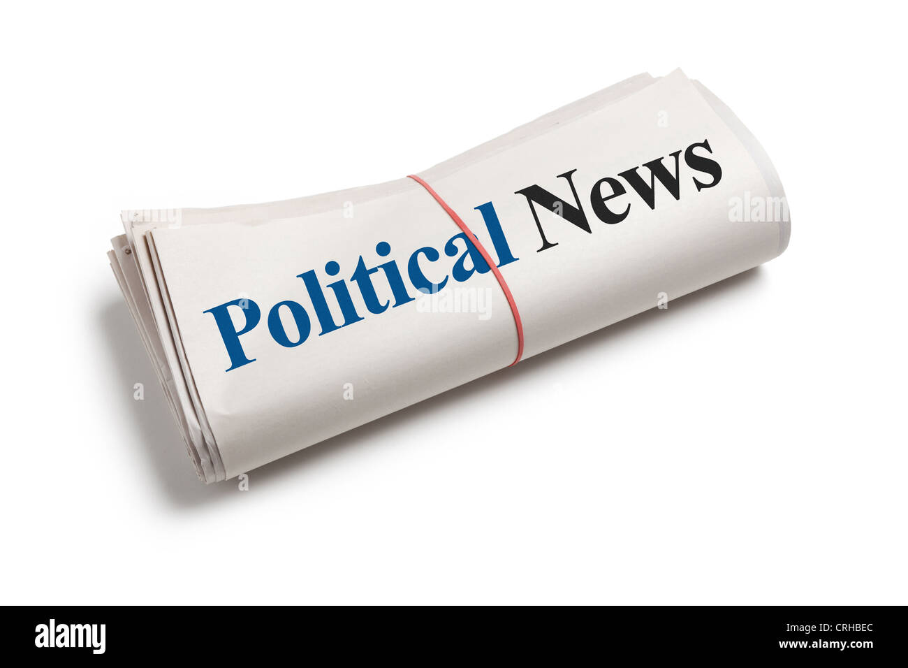 Notizie politiche, giornale rotolo con sfondo bianco Foto Stock