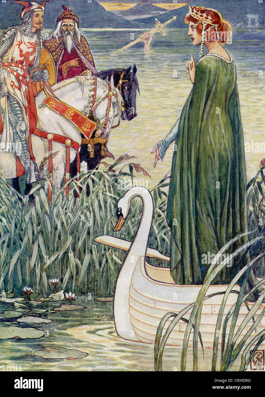 Leggenda arturiana centri su Re Artù di Bretagna. La sua spada, noto come Excalibur, a lui fu data dalla signora del lago. Foto Stock