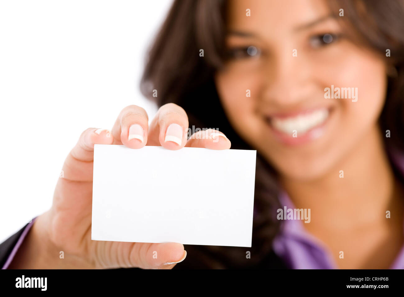Imprenditrice che mostra vuoto della scheda aziendale Foto Stock