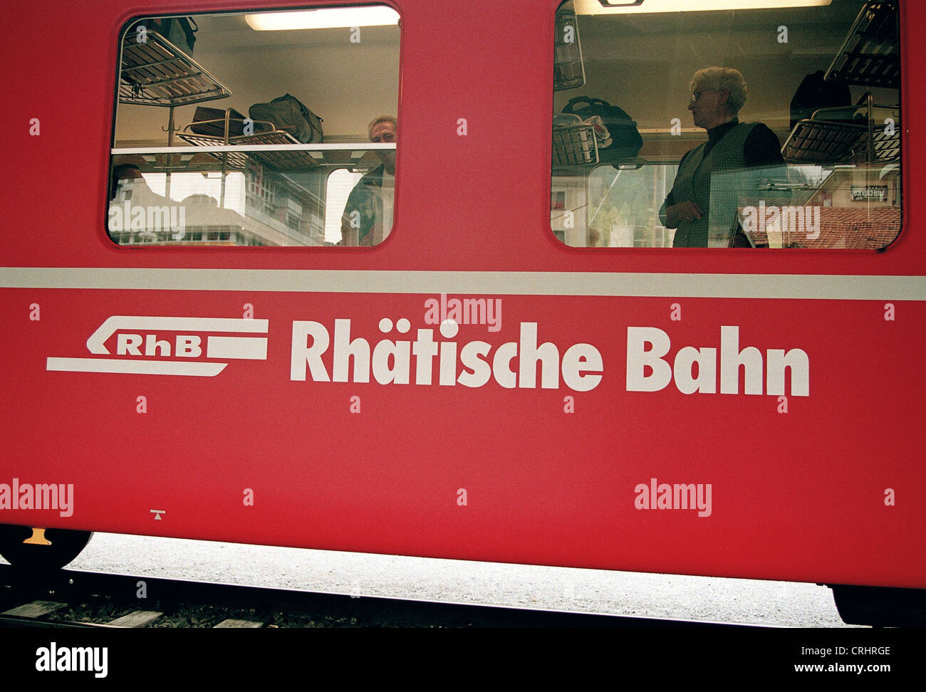 Davos, in Svizzera, la Ferrovia Retica carro nella stazione ferroviaria Davos Platz Foto Stock