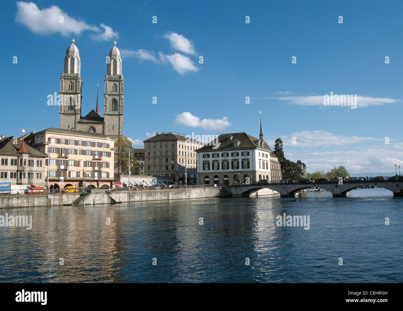 Zurigo, Svizzera e il punto di vista del Grossmuenster Muensterbruecke Foto Stock