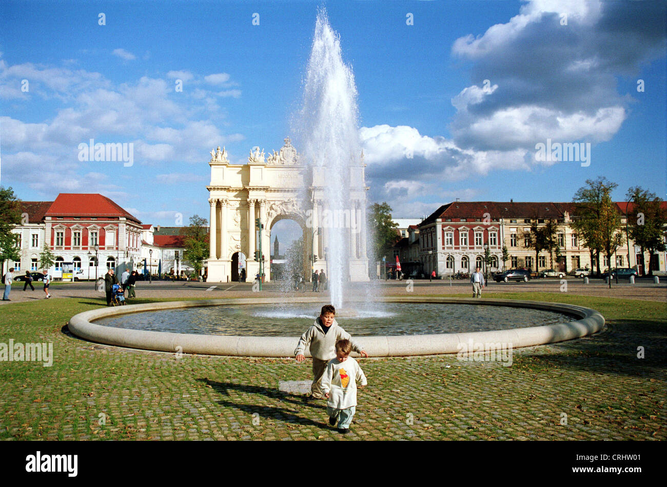 Potsdam, Germania, sulla fontana Luisenplatz Foto Stock