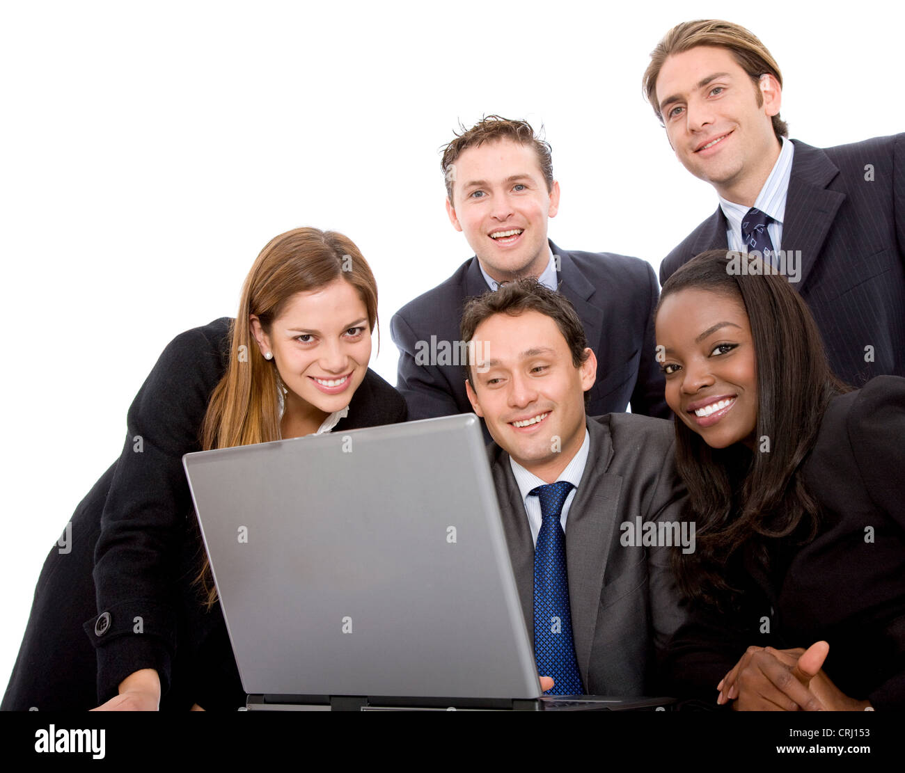 Young business persone raccolte nella parte anteriore del computer portatile Foto Stock