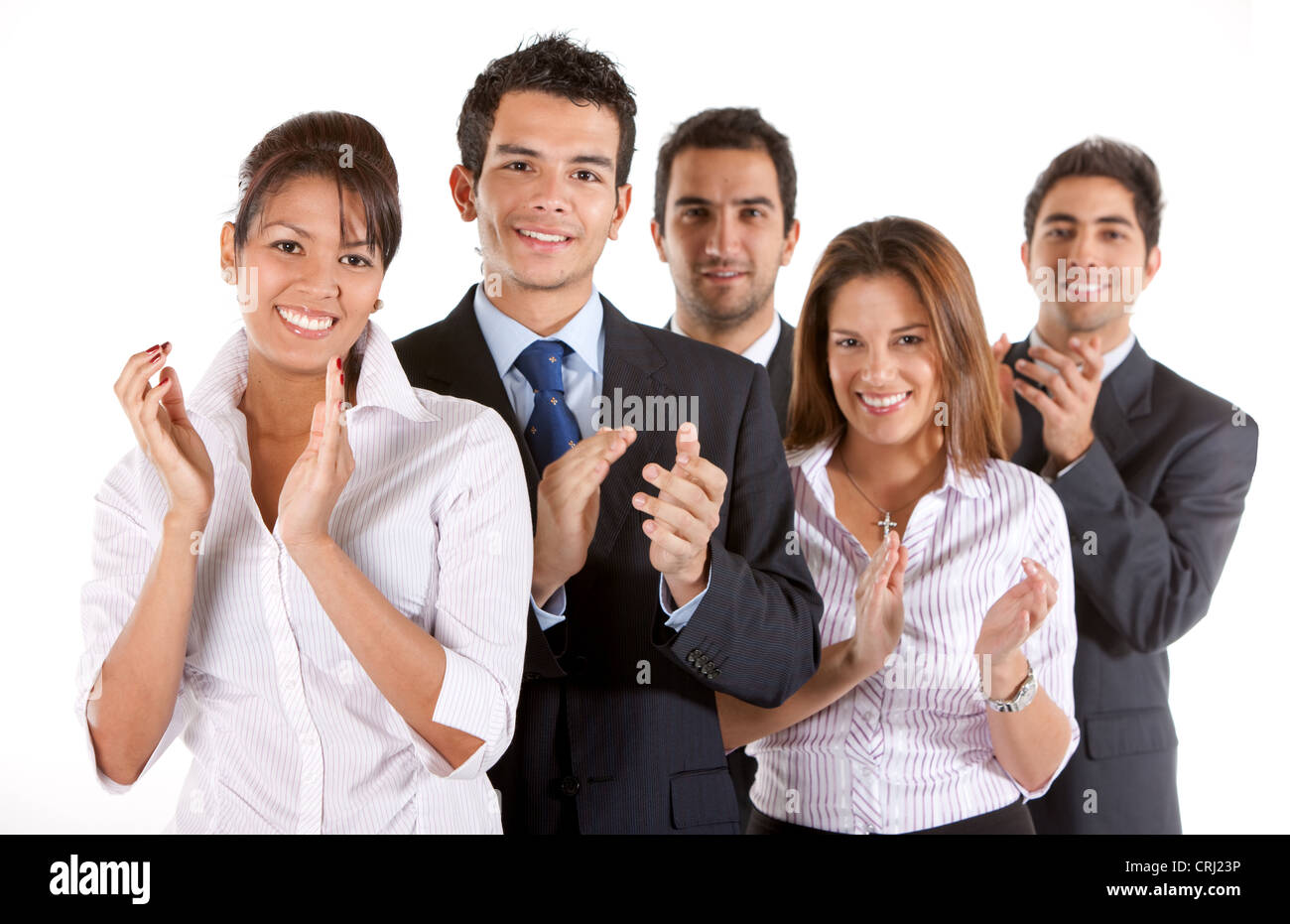 Il team di business battimani e sorridente Foto Stock