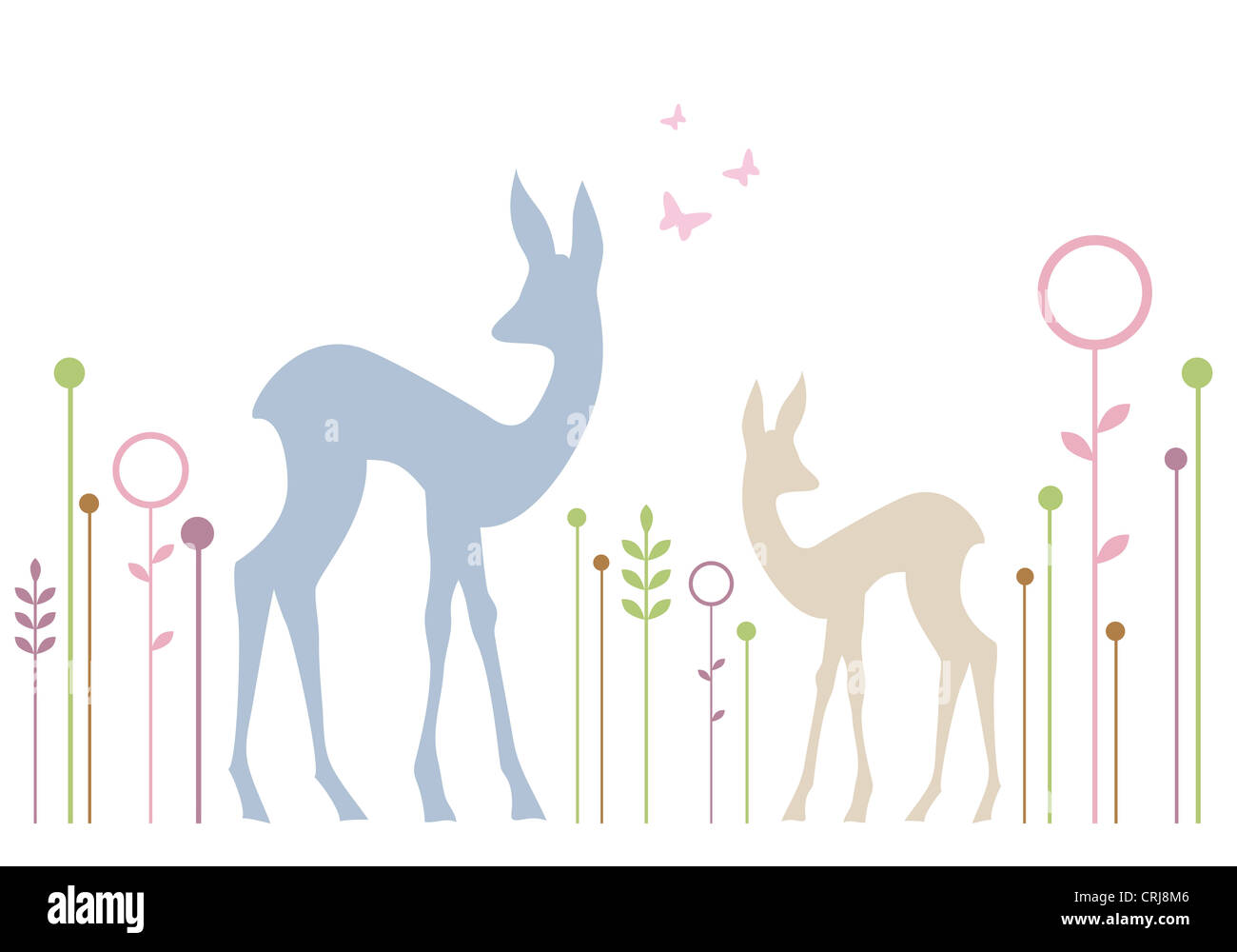 Il cervo e il fulvo con abstract sfondo floreale Foto Stock