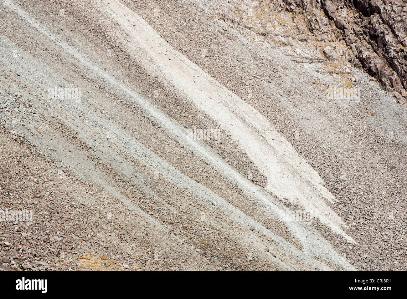 Ghiaione su Sgurr cari nelle montagne Cuillin, Isola di Skye, Scotland, Regno Unito. Foto Stock