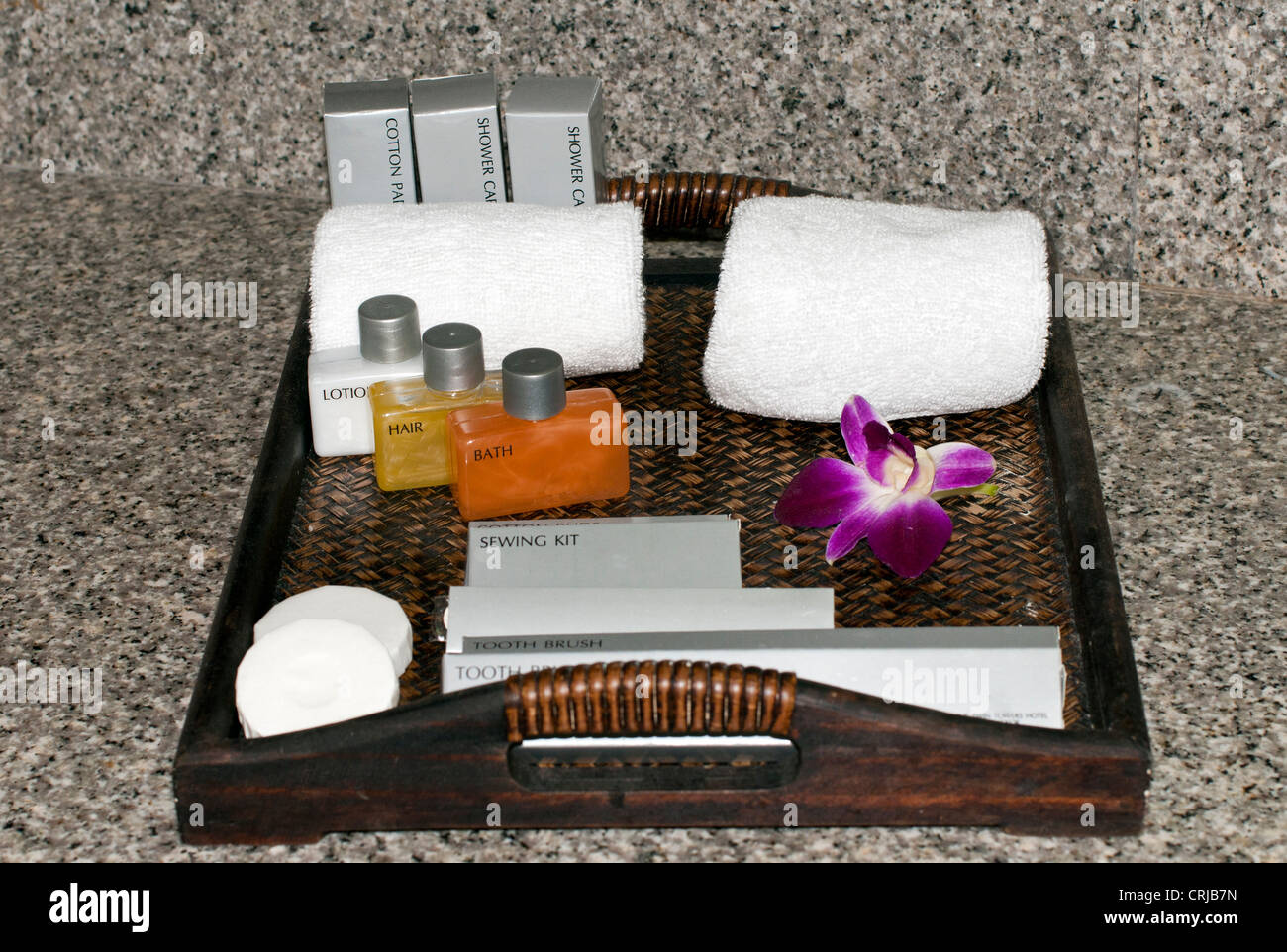 Hotel Bath e kit di lozione con orchid Foto Stock