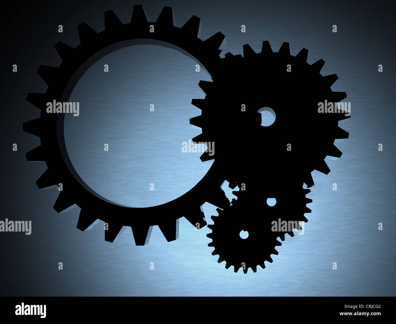 Ingegneria retroilluminato con ruote dentate sopra una texture metallica Foto Stock