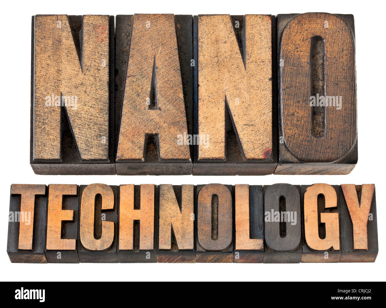 Nanotecnologie -- testo isolato in rilievografia vintage tipo legno Foto Stock