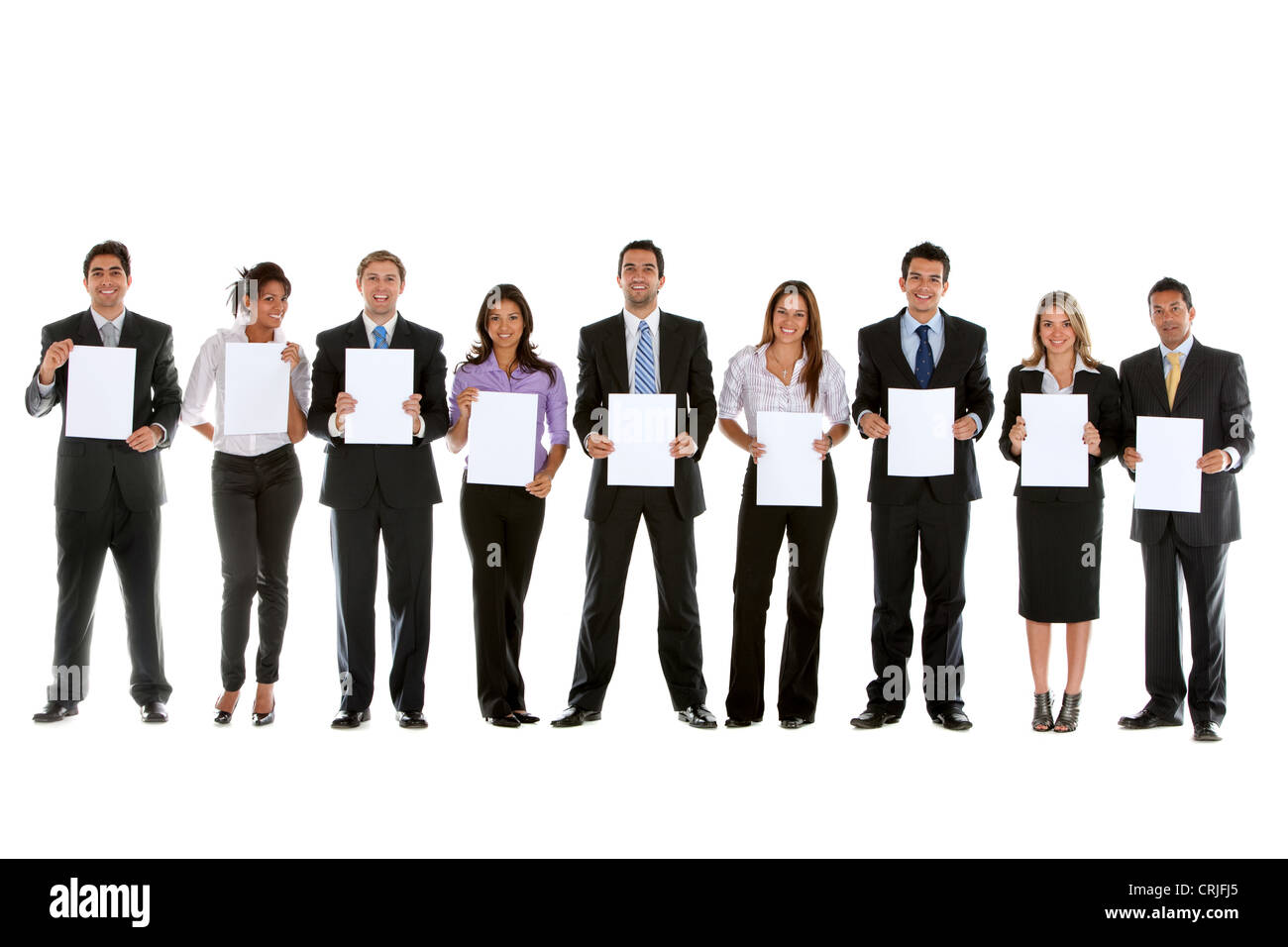 Gruppo di imprenditori azienda isolata cartoni bianchi per riempire Foto Stock