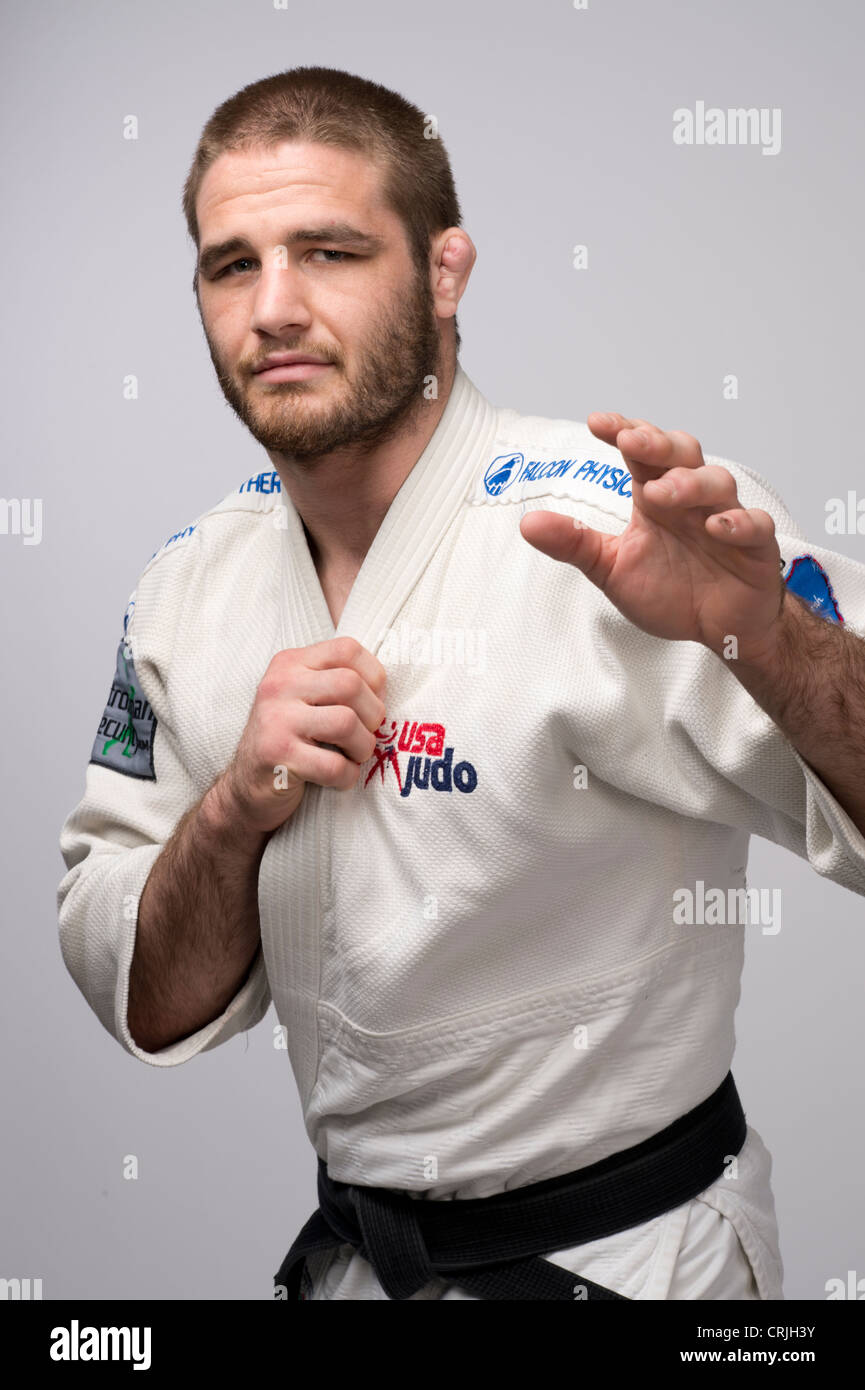 Il judo concorrente Travis Stevens presso il Team USA Media Summit a Dallas, TX in anticipo delle Olimpiadi di Londra 2012. Foto Stock