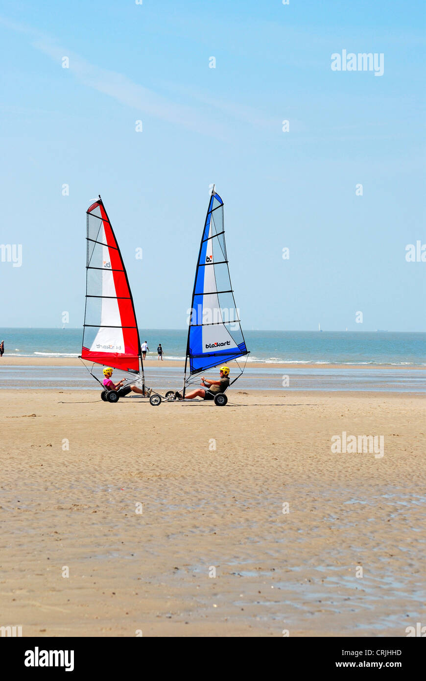 Due land yachts si avvicinano, Paesi Bassi Zeeland Cadzand, Foto Stock
