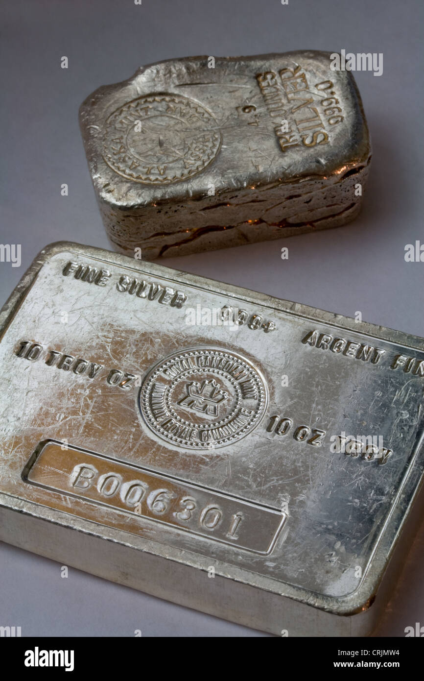 Silver Bullion Bar e il Lingotto Foto Stock