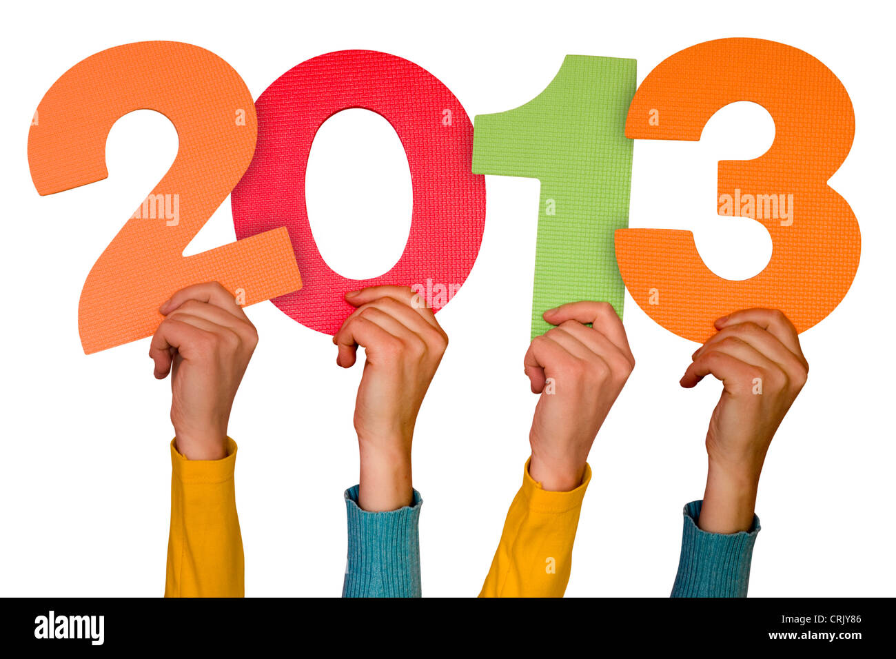 Le mani con i numeri di colore mostra futuro anno 2013 Foto Stock