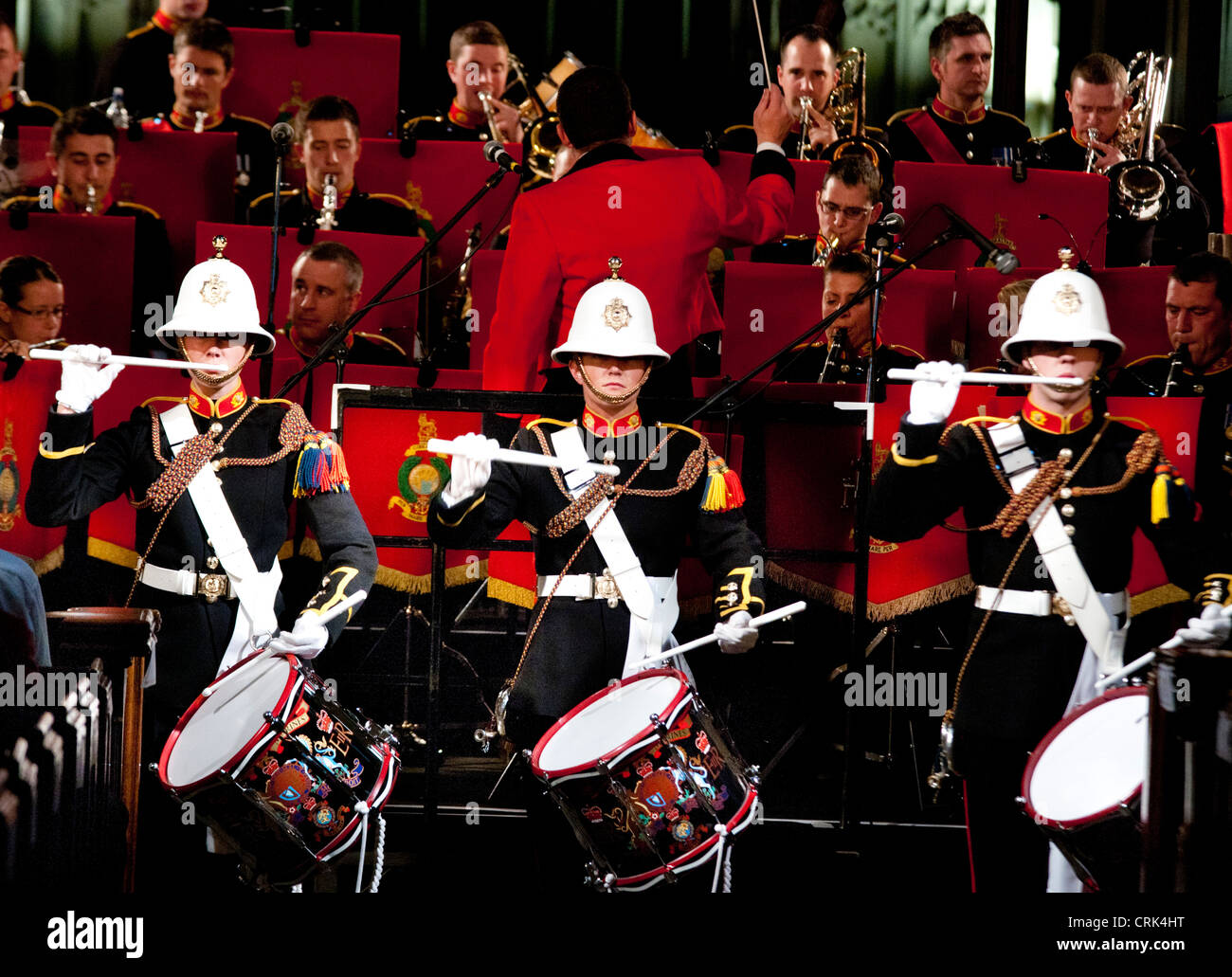 Corp dei tamburi del servizio reale della banda dei marines Foto Stock