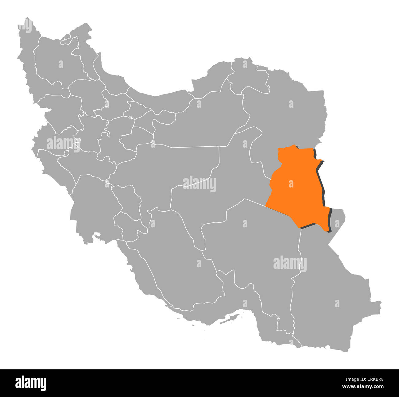 Mappa politica dell'Iran con le diverse province dove Sud Khorasan è evidenziata. Foto Stock