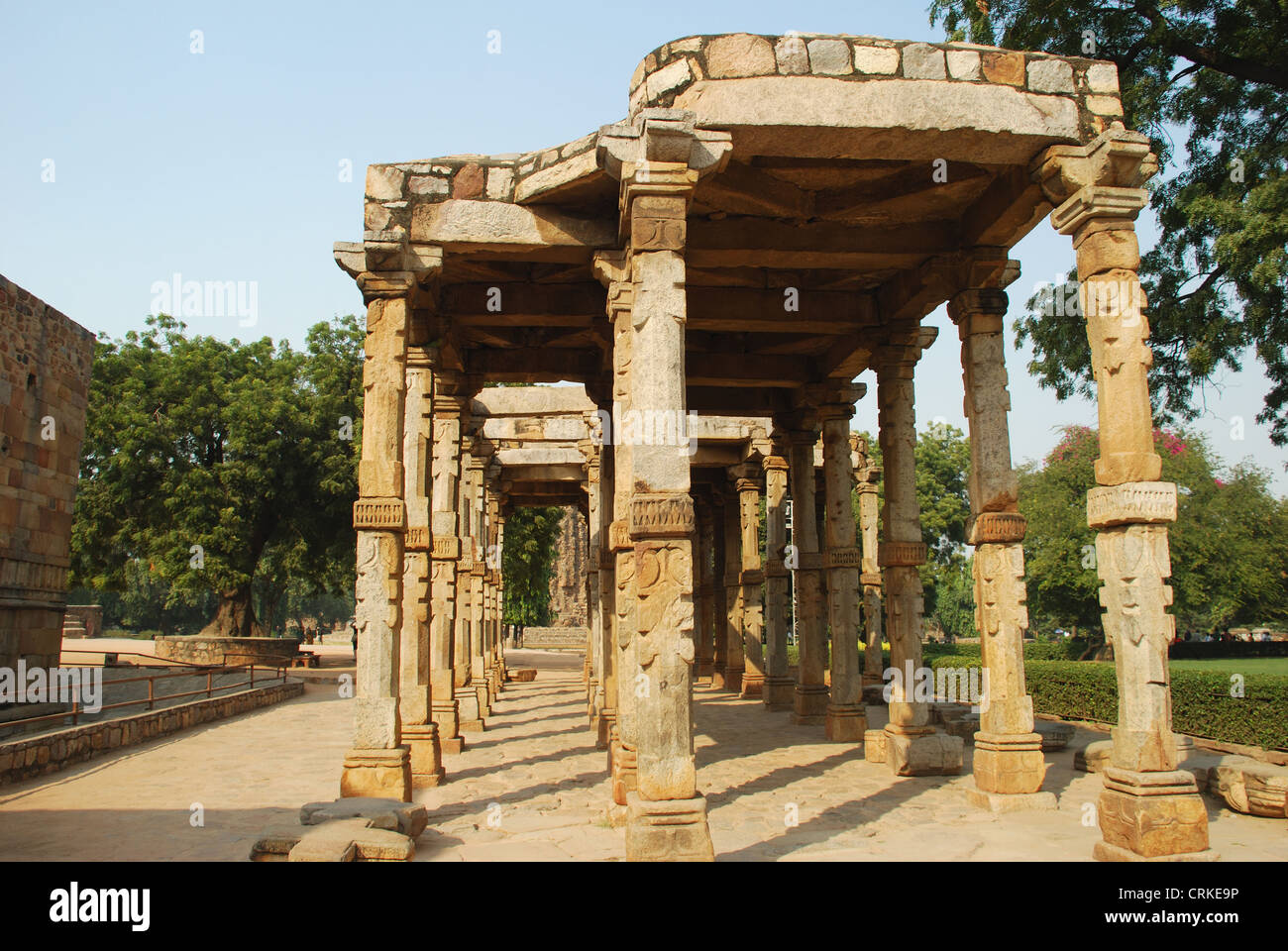 Pilastri scolpiti - Qutub Minar complesso Foto Stock