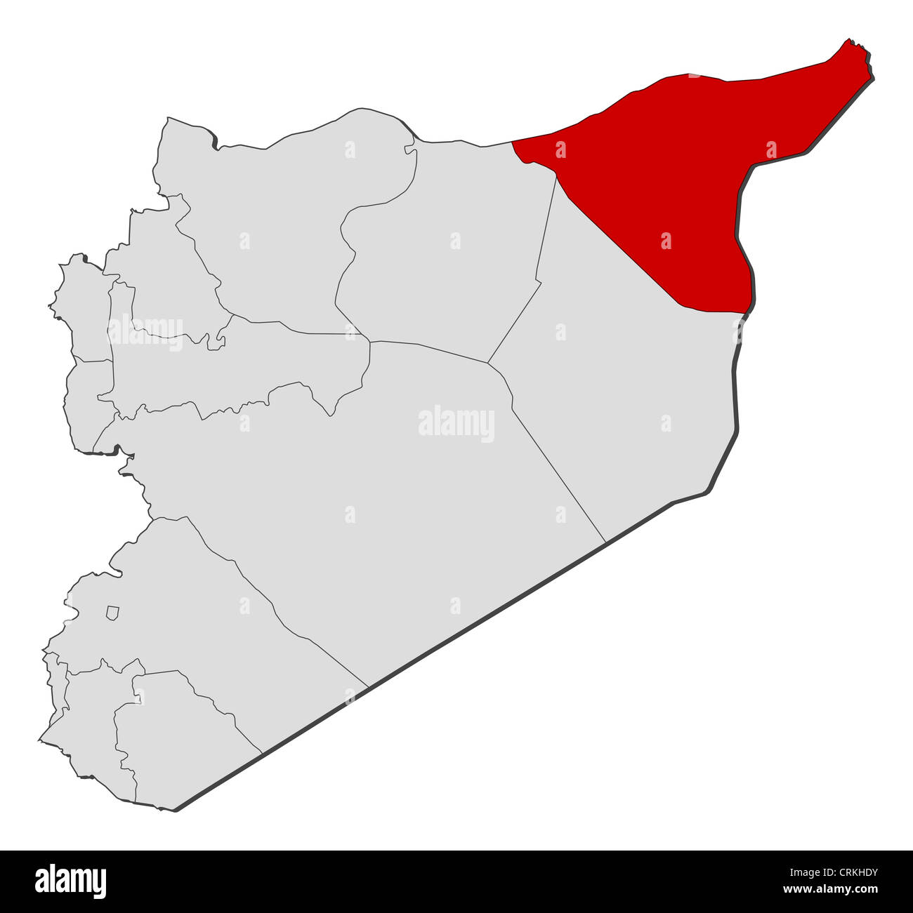 Mappa Politico della Siria con i vari governatorati Al-Hasakah dove viene evidenziato. Foto Stock