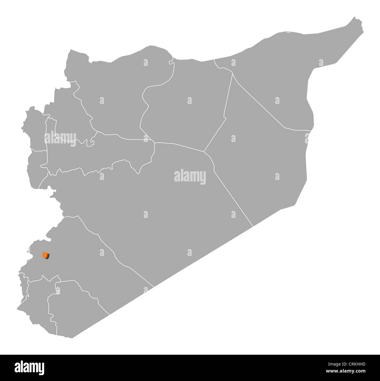 Mappa Politico della Siria con i vari governatorati dove Damasco è evidenziata. Foto Stock