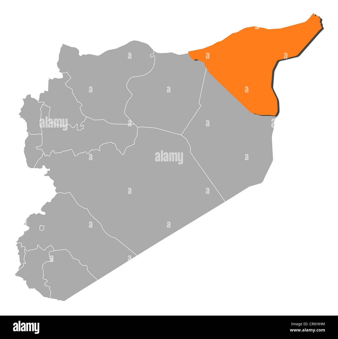 Mappa Politico della Siria con i vari governatorati Al-Hasakah dove viene evidenziato. Foto Stock