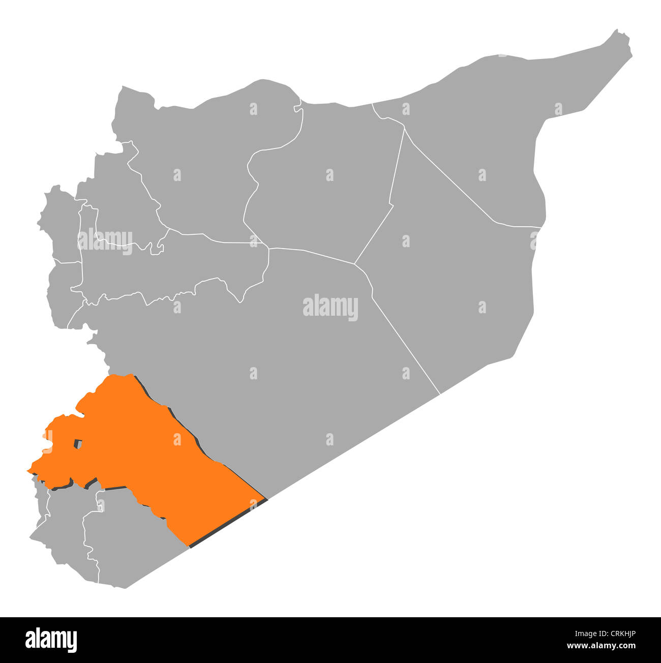 Mappa Politico della Siria con i vari governatorati dove Rif Dimashq è evidenziata. Foto Stock