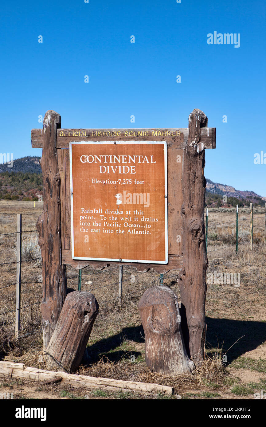 Continental Divide storia ufficiale scenic marcatore cartello stradale, Mesa Verde, Colorado Foto Stock