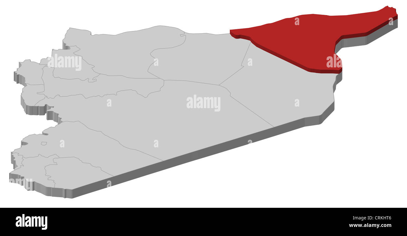 Mappa Politico della Siria con i vari governatorati Al-Hasakah dove viene evidenziato. Foto Stock