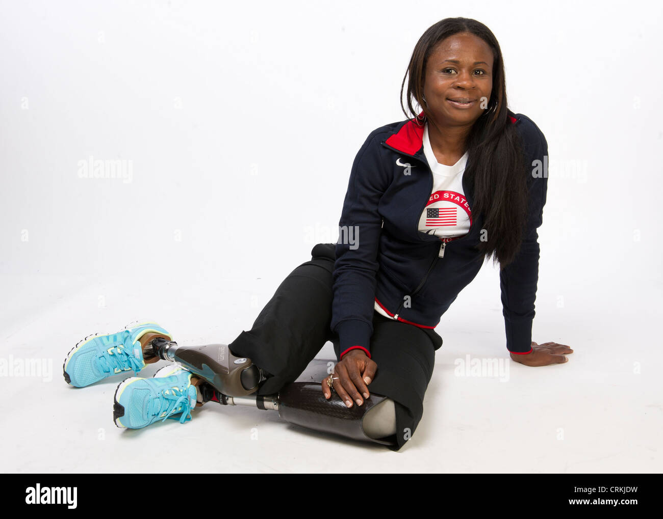 Seduta paralimpico pallavolo atleta Kari Miller durante i Giochi Olimpici vertice di Media Texas prima del 2012 i giochi di Londra Foto Stock