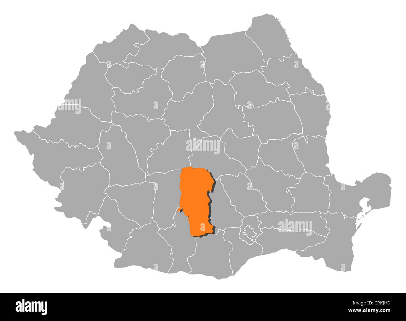 Mappa politica della Romania con le varie contee in cui Arges è evidenziata. Foto Stock