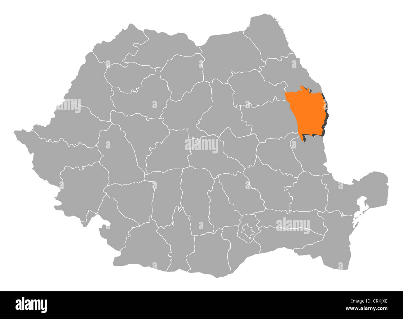 Mappa politica della Romania con le varie contee in cui Vaslui è evidenziata. Foto Stock