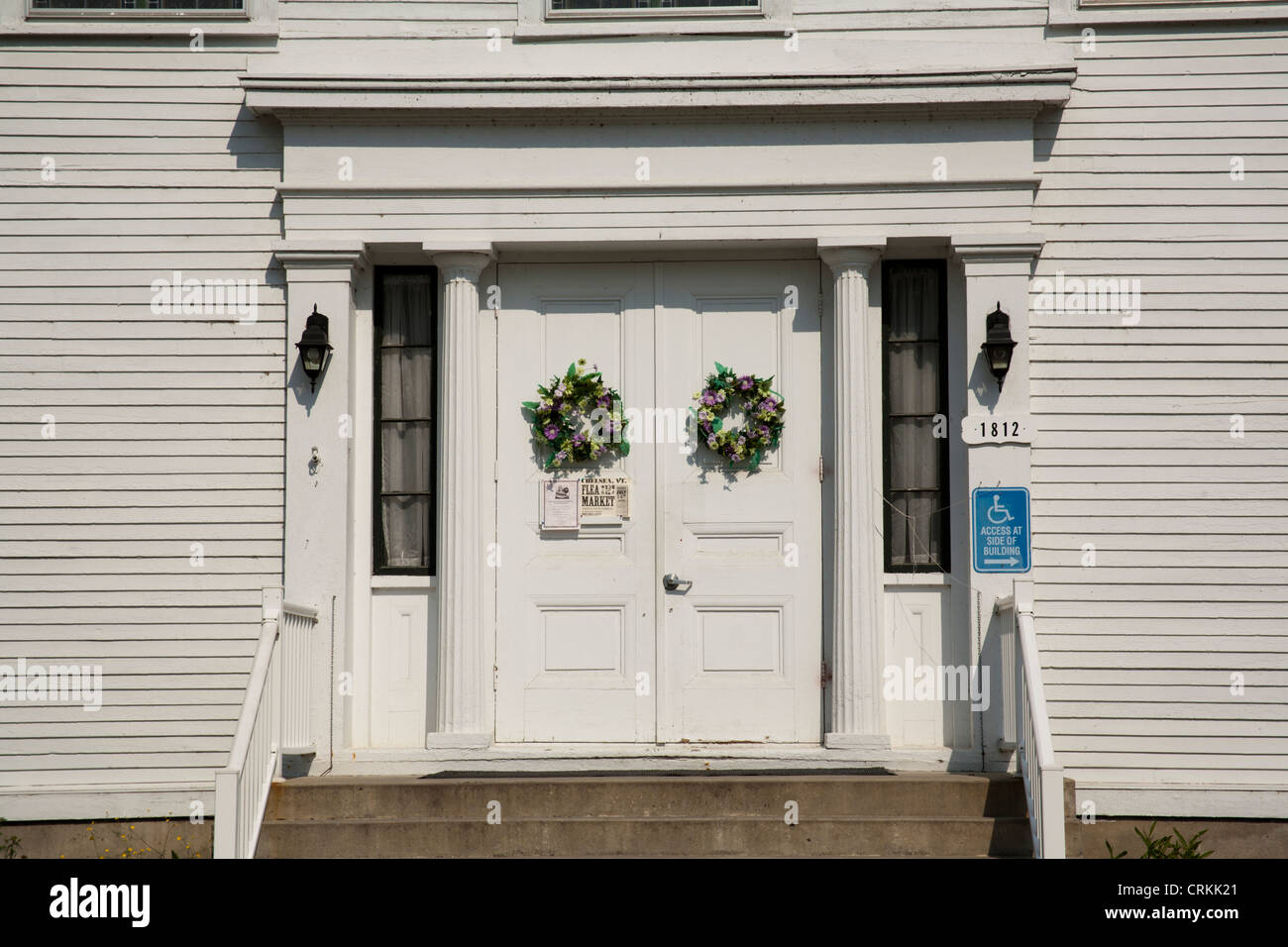 Porta della chiesa, Chelsea, Vermont, USA Foto Stock