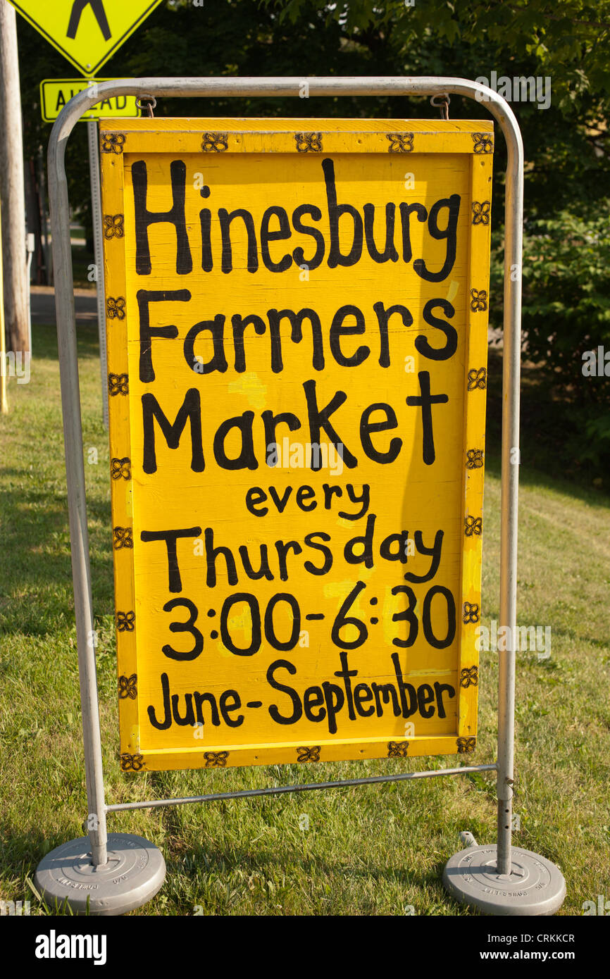 Segno per il Hinesburg Farmers Market, Vermont, USA Foto Stock