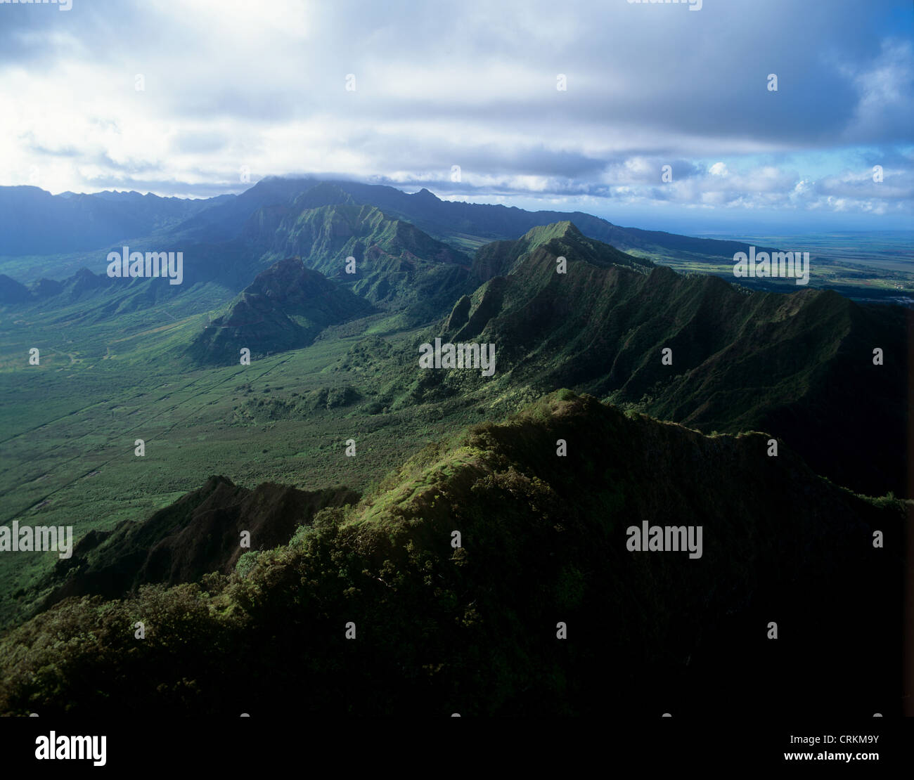 Waianae montagne, Oahu, Hawaii, leeward, antenna Foto Stock
