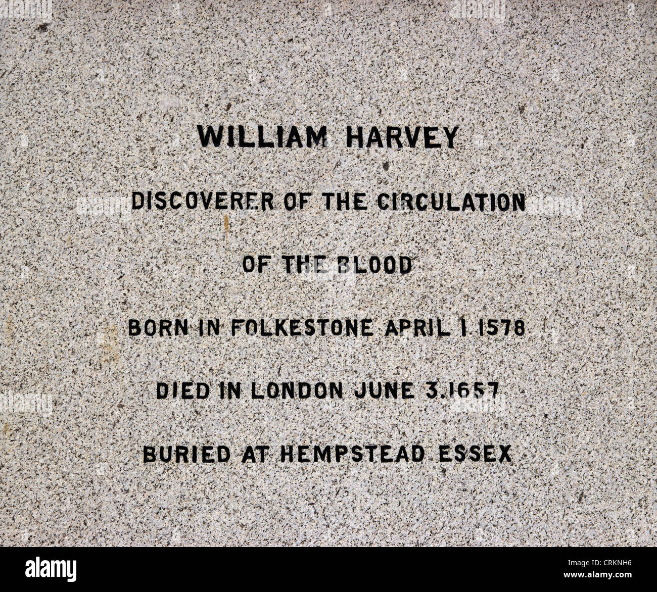 Statua di William Harvey scoprì la circolazione del sangue. Nato a Folkestone. Foto Stock