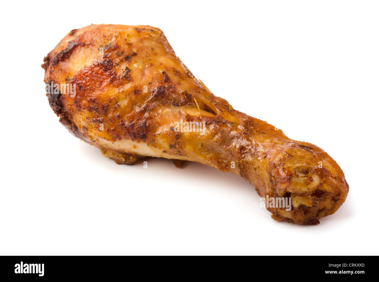 Pollo fritto coscia isolato su bianco Foto Stock