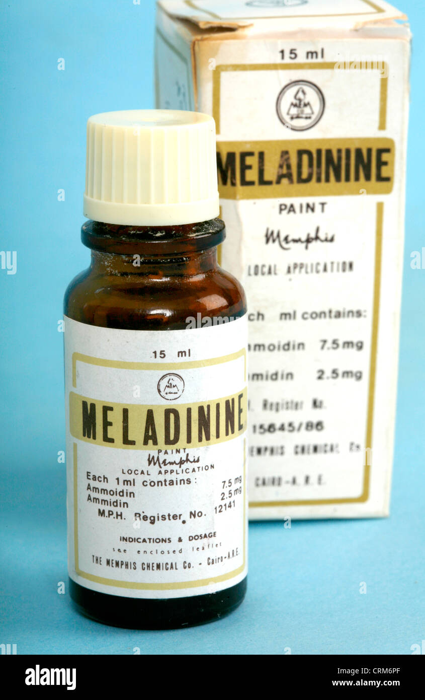 Bottiglia e confezionamento di Meladinine Foto Stock