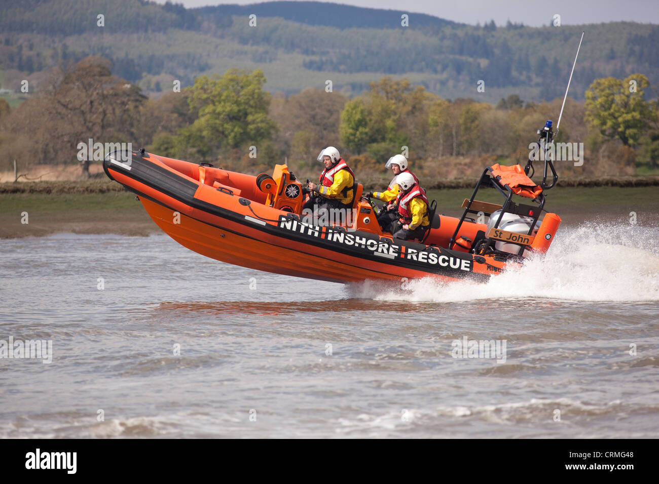 Costiera Nith salvataggio scialuppa di salvataggio indipendenti la pratica appena di Glencaple nel Fiume Nith estuario vicino a Dumfries Scozia UK Foto Stock