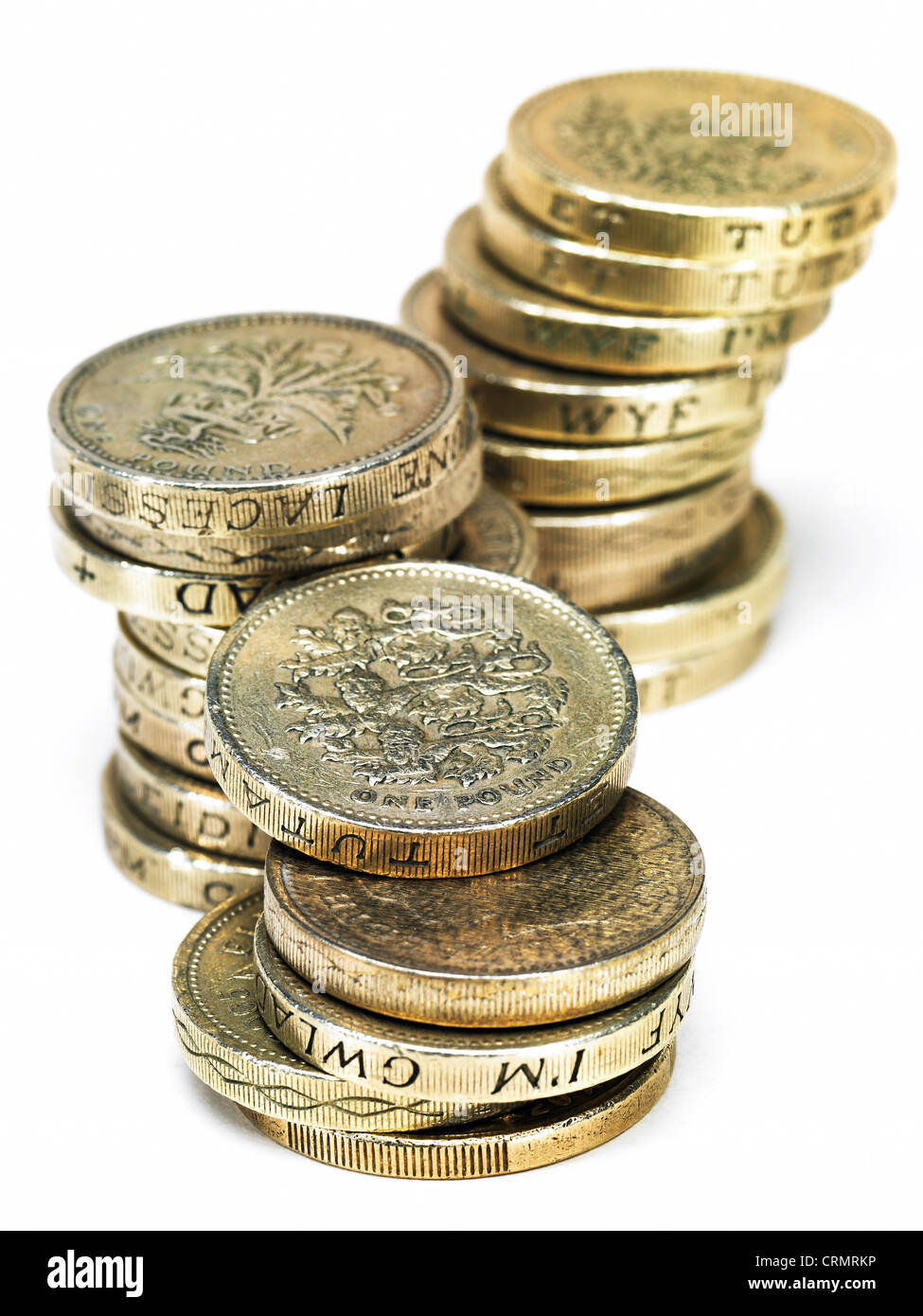Pile di British pound monete Foto Stock