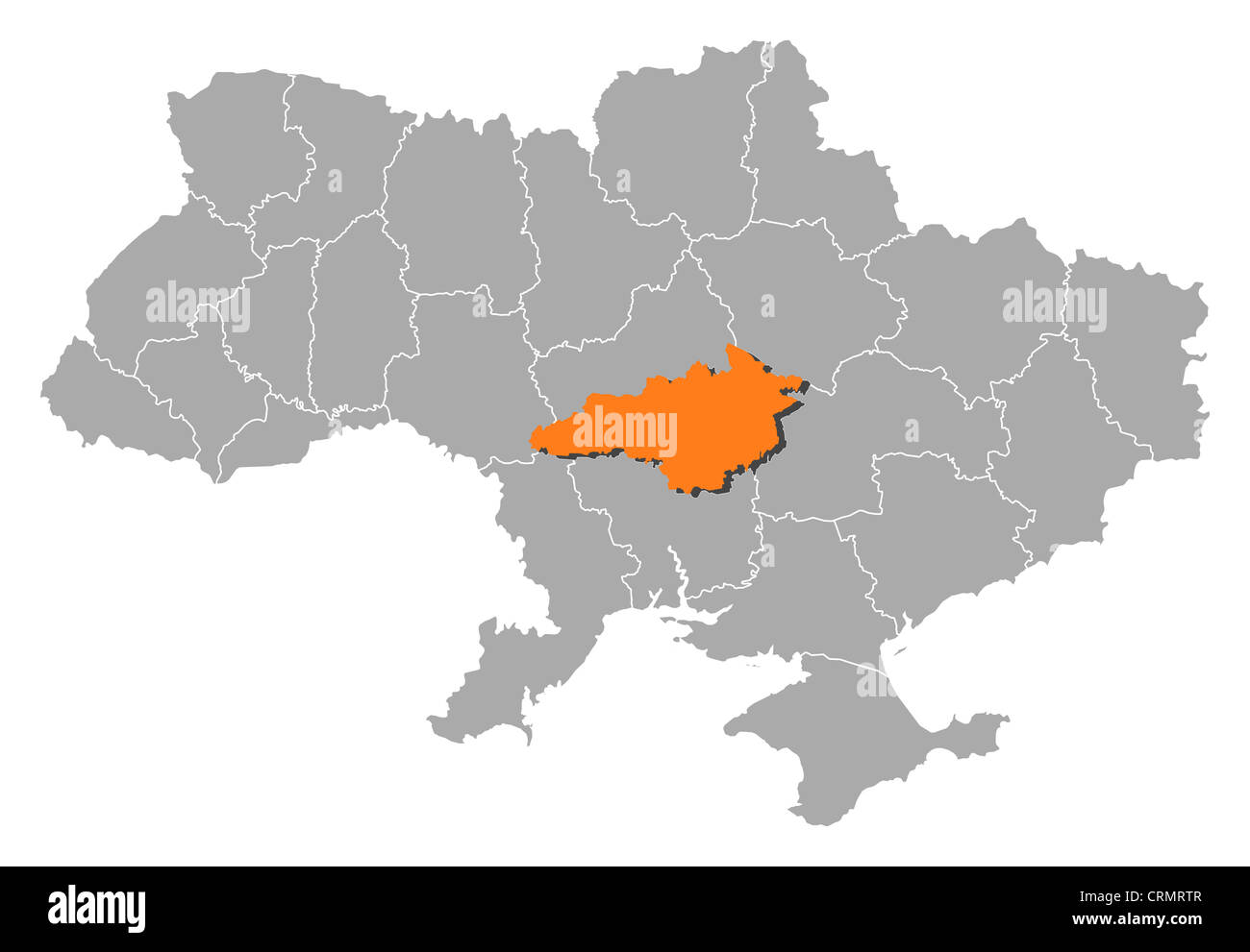 Mappa politica dell'Ucraina con parecchie oblasts dove Kirovohrad è evidenziata. Foto Stock