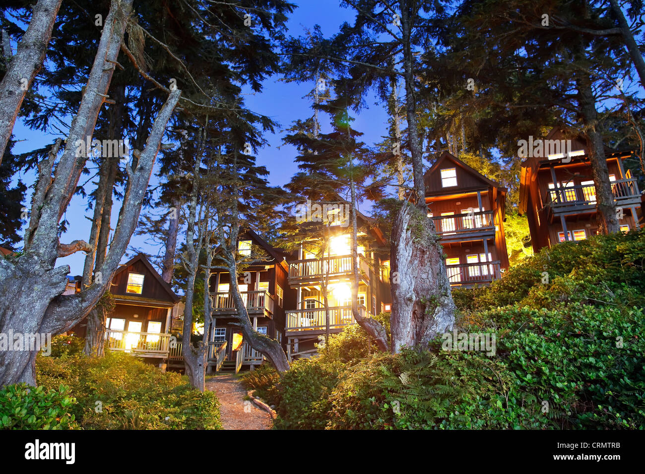 Vacanze cabine, Ucluelet, Isola di Vancouver, British Columbia, Canada Foto Stock