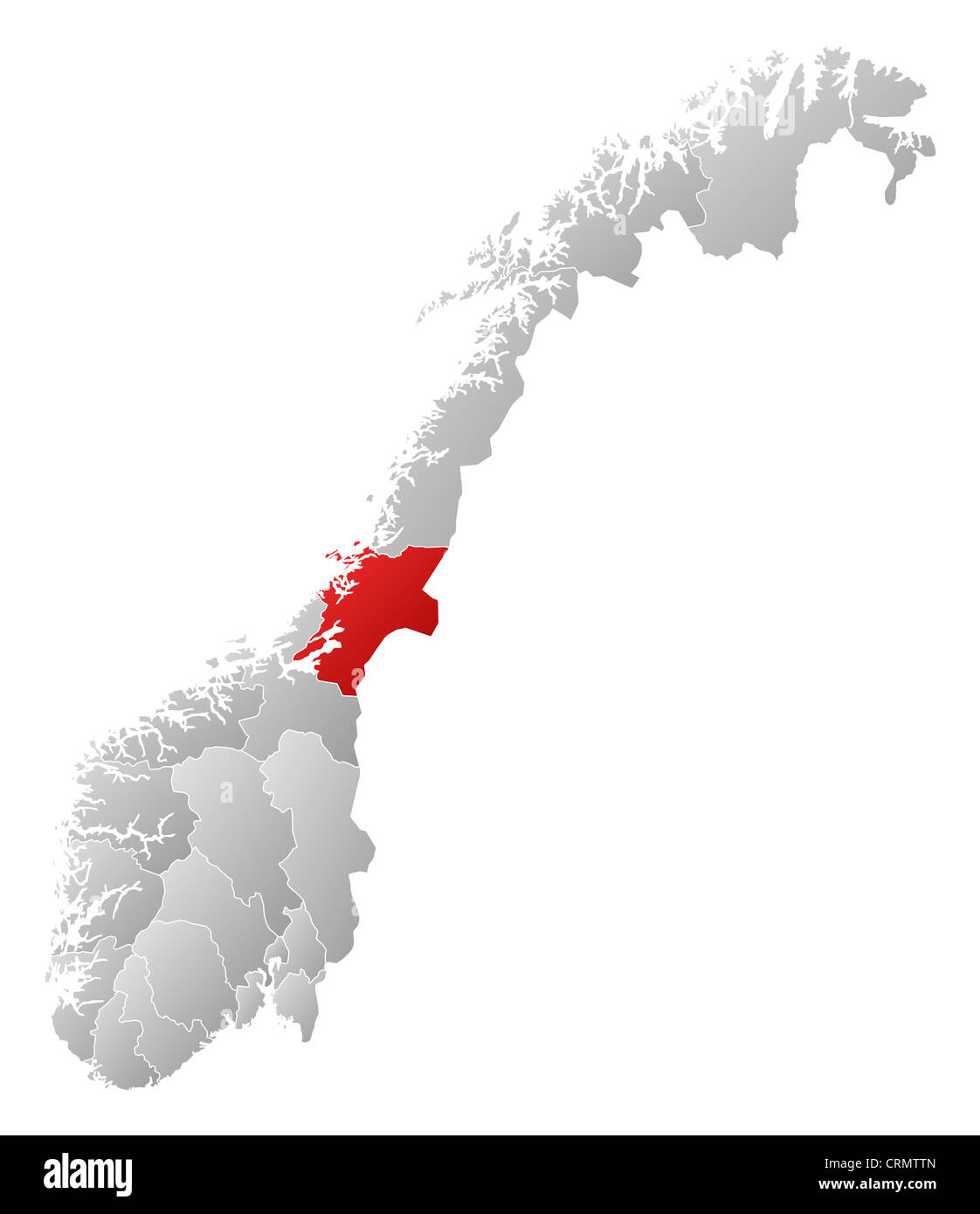 Mappa Politico della Norvegia con le varie contee in cui Nord-Trøndelag è evidenziata. Foto Stock Mappa Politico della Norvegia con le varie contee in cui Nord-Trøndelag è evidenziata. Foto Stock