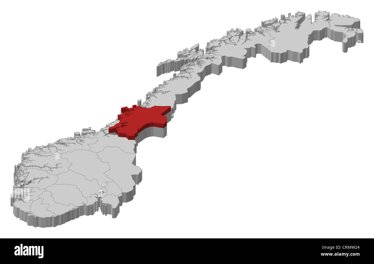 Mappa Politico della Norvegia con le varie contee in cui Nord-Trøndelag è evidenziata. Foto Stock Mappa Politico della Norvegia con le varie contee in cui Nord-Trøndelag è evidenziata. Foto Stock